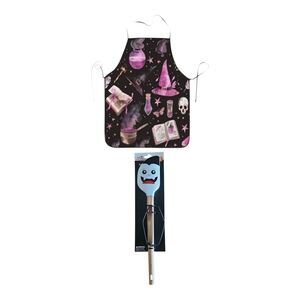 Witchy Black and Pink Apron with Spatula